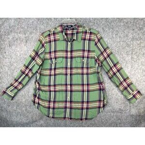 Chaps Button Up Flannel Shirt Women's 2XL Green Plaid Long Sleeve Soft Cabincore